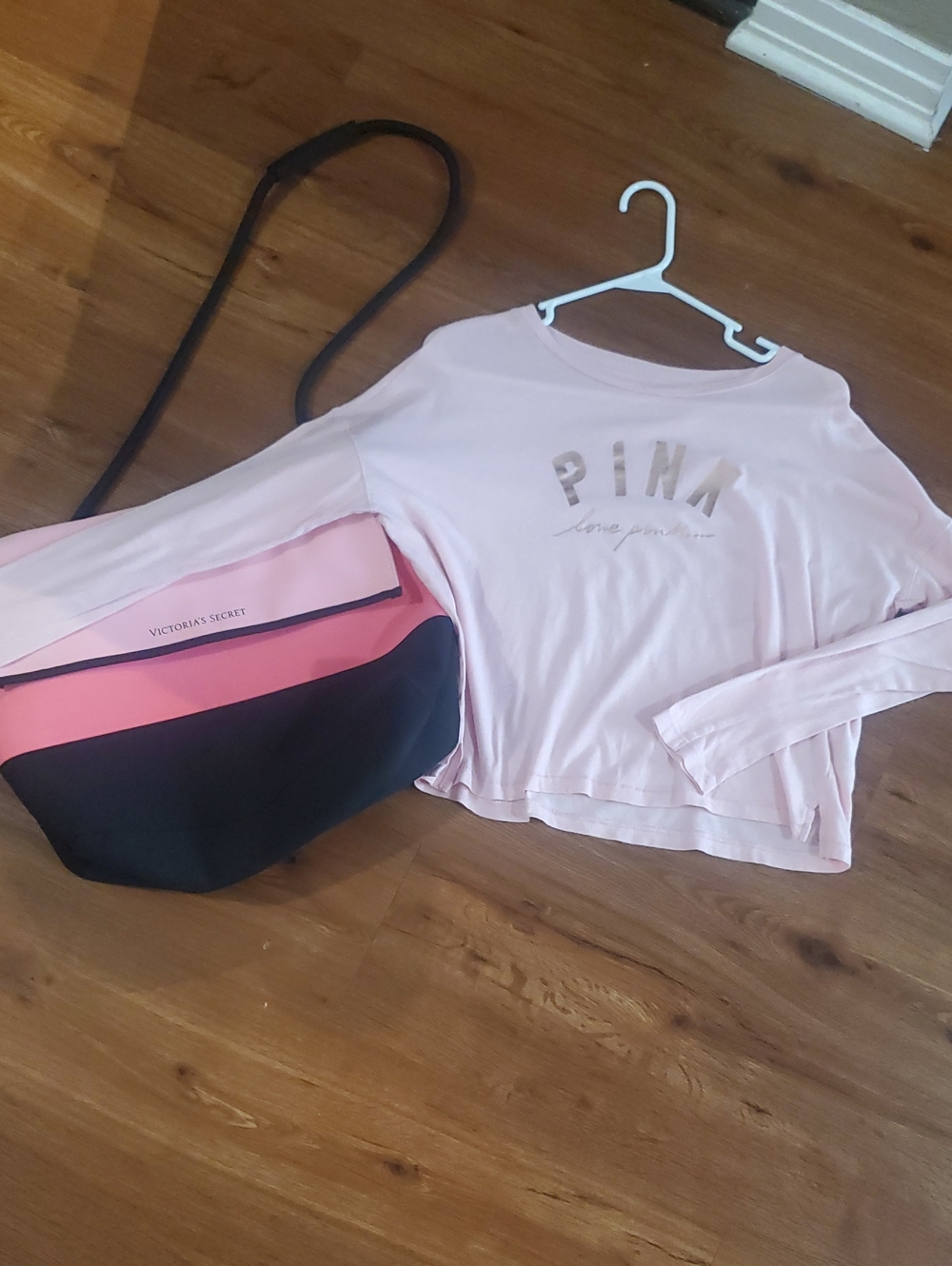 Victoria's Secret PINK Soft Light Pink Long Sleeve Crop Top BUNDLE w/ Cooler Bag